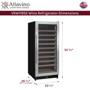 Reserva Series 119 Bottle 55" Tall Single Zone Right Hinge Stainless Steel Wine Refrigerator Allavino