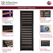 Reserva Series 154 Bottle 71" Tall Dual Zone Built-in Left Hinge Wine Refrigerator with Black Metal Door Allavino
