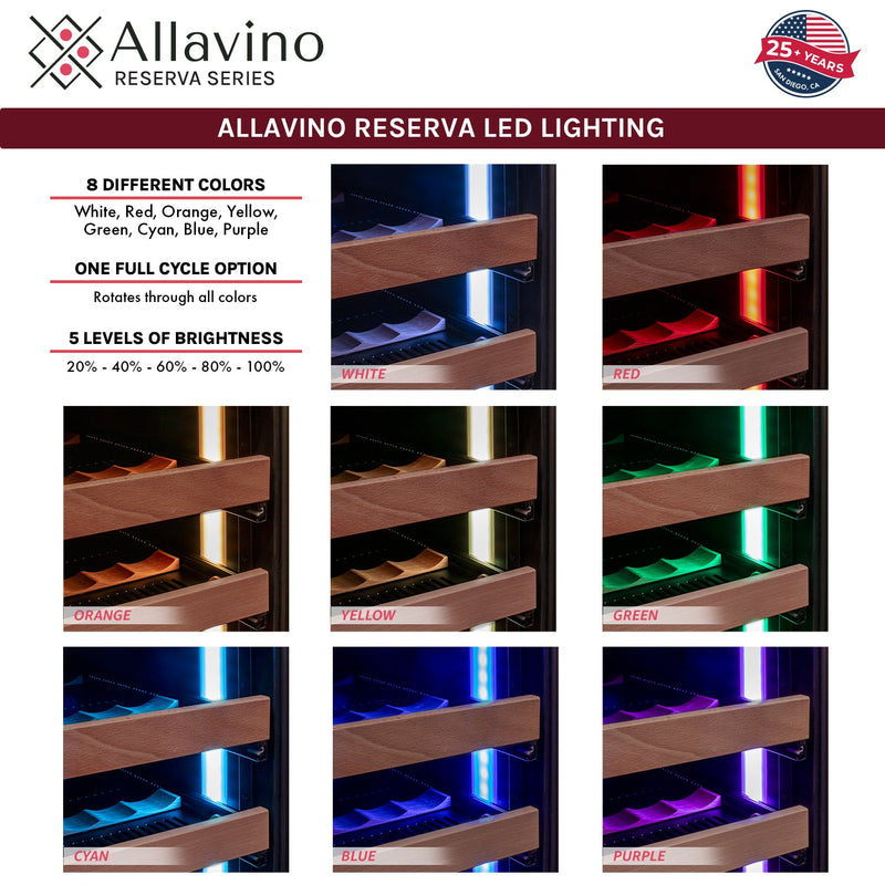 Reserva Series 154 Bottle 71" Tall Dual Zone Built-in Left Hinge Wine Refrigerator with Black Metal Door Allavino
