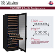 Reserva Series 154 Bottle 71" Tall Dual Zone Built-in Right Hinge Wine Refrigerator with Black Metal Door Allavino