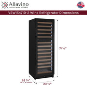 Reserva Series 154 Bottle 71" Tall Dual Zone Built-in Right Hinge Wine Refrigerator with Black Metal Door Allavino