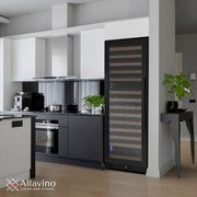Reserva Series 154 Bottle 71" Tall Dual Zone Built-in Right Hinge Wine Refrigerator with Black Metal Door Allavino