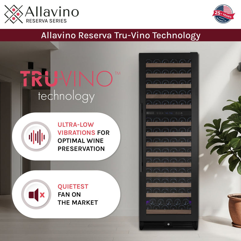 Reserva Series 154 Bottle 71" Tall Dual Zone Built-in Left Hinge Wine Refrigerator with Black Metal Door Allavino