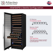 Reserva Series 154 Bottle 71" Tall Dual Zone Left Hinge Stainless Steel Wine Refrigerator Allavino