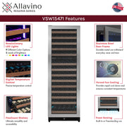 Reserva Series 154 Bottle 71" Tall Dual Zone Left Hinge Stainless Steel Wine Refrigerator Allavino