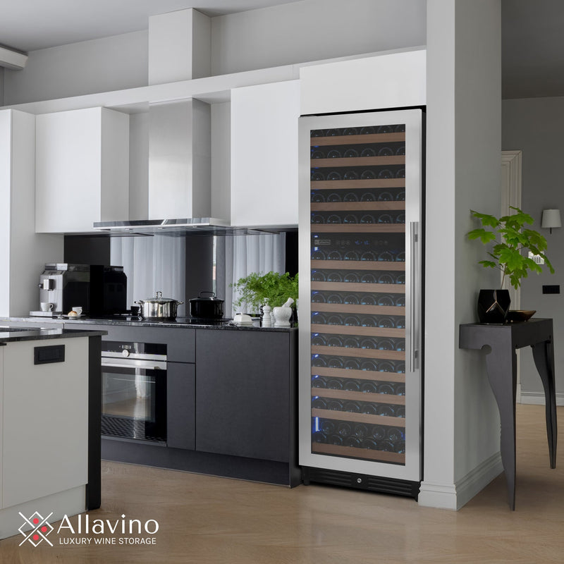 Reserva Series 154 Bottle 71" Tall Dual Zone Left Hinge Stainless Steel Wine Refrigerator Allavino