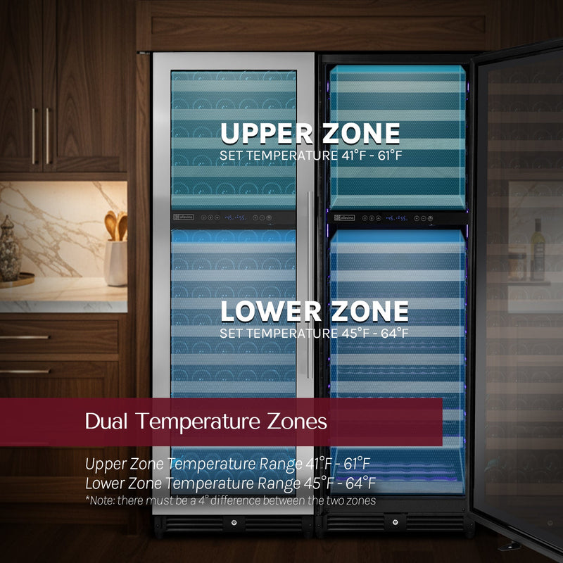 Reserva Series 154 Bottle 71" Tall Dual Zone Right Hinge Stainless Steel Wine Refrigerator Allavino