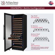 Reserva Series 163 Bottle 71" Tall Single Zone Left Hinge Black Metal Wine Cooler Refrigerator Allavino