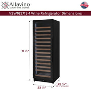 Reserva Series 163 Bottle 71" Tall Single Zone Left Hinge Black Metal Wine Cooler Refrigerator Allavino