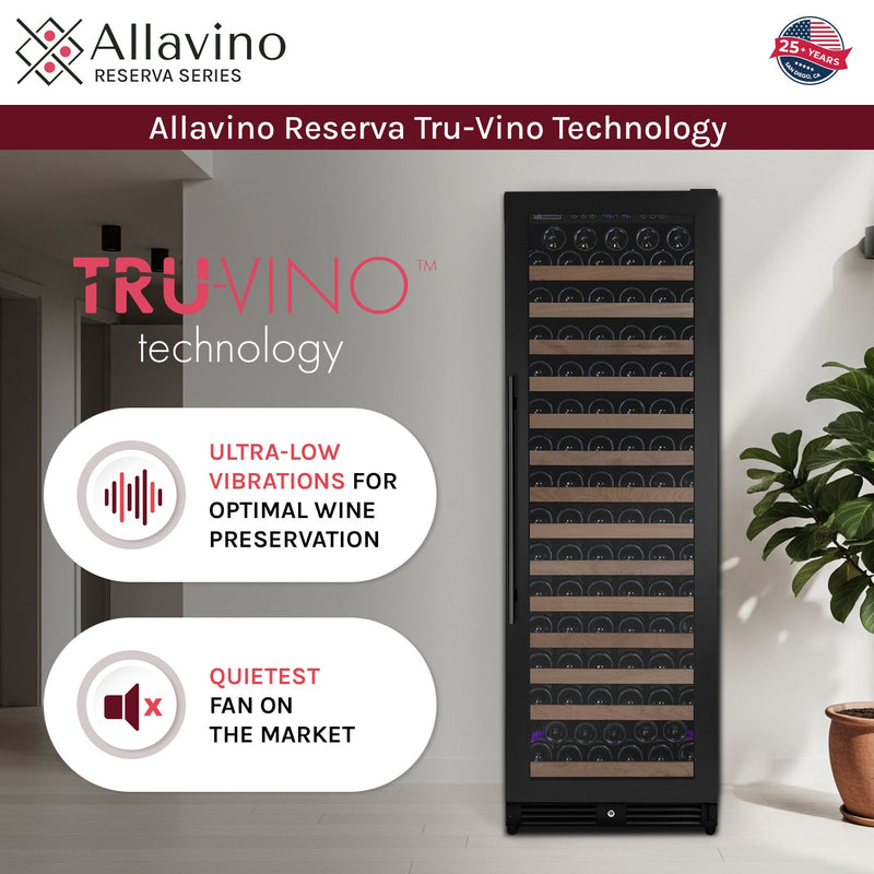 Reserva Series 163 Bottle 71" Tall Single Zone Left Hinge Black Metal Wine Cooler Refrigerator Allavino