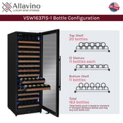 Reserva Series 163 Bottle 71" Tall Single Zone Right Hinge Black Metal Wine Cooler Refrigerator Allavino