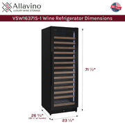 Reserva Series 163 Bottle 71" Tall Single Zone Right Hinge Black Metal Wine Cooler Refrigerator Allavino