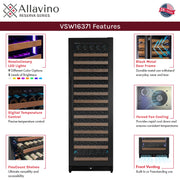 Reserva Series 163 Bottle 71" Tall Single Zone Right Hinge Black Metal Wine Cooler Refrigerator Allavino