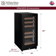 15" Wide Reserva Series 30 Bottle Dual Zone Black Right Hinge Wine Refrigerator Allavino