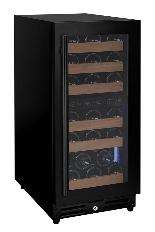 15" Wide Reserva Series 30 Bottle Dual Zone Black Right Hinge Wine Refrigerator Allavino
