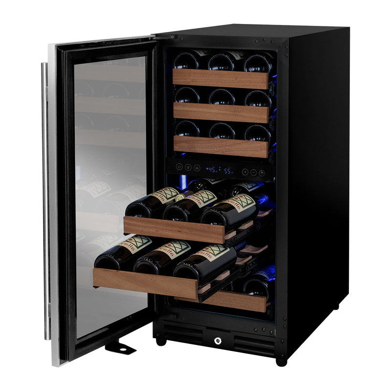 15" Wide Reserva Series 30 Bottle Dual Zone Stainless Steel Left Hinge Wine Refrigerator Allavino