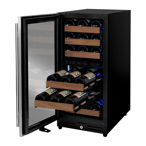 15" Wide Reserva Series 30 Bottle Dual Zone Stainless Steel Left Hinge Wine Refrigerator Allavino