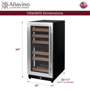 15" Wide Reserva Series 30 Bottle Dual Zone Stainless Steel Left Hinge Wine Refrigerator Allavino