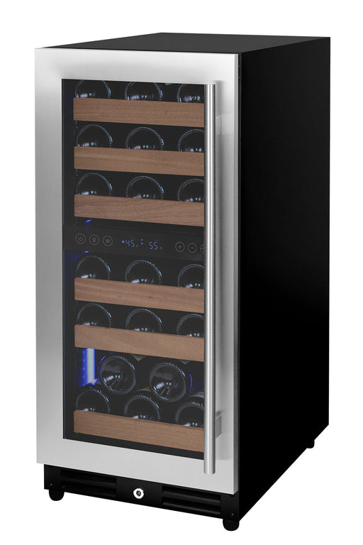 15" Wide Reserva Series 30 Bottle Dual Zone Stainless Steel Left Hinge Wine Refrigerator Allavino