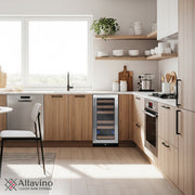 15" Wide Reserva Series 30 Bottle Dual Zone Stainless Steel Left Hinge Wine Refrigerator Allavino