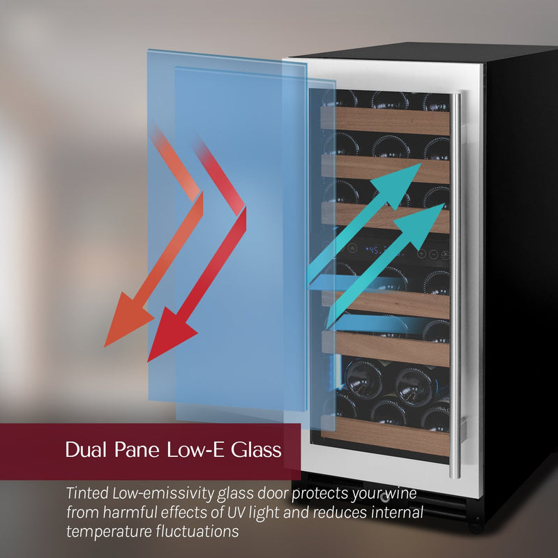 15" Wide Reserva Series 30 Bottle Dual Zone Stainless Steel Left Hinge Wine Refrigerator Allavino