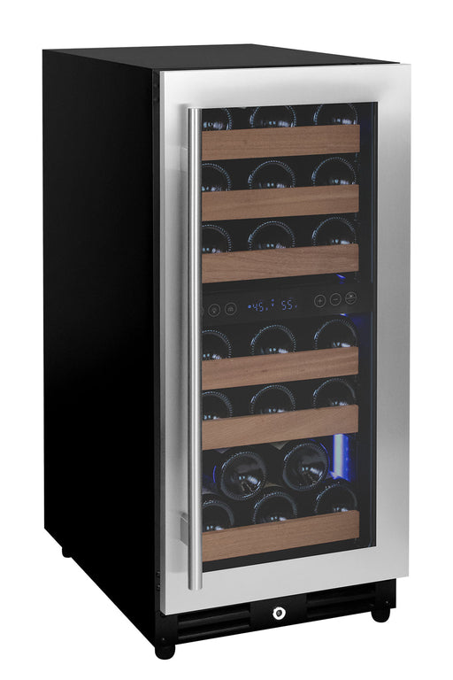 15" Wide Reserva Series 30 Bottle Dual Zone Stainless Steel Right Hinge Wine Refrigerator Allavino