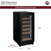 15" Wide Reserva Series 30 Bottle Single Zone Black Right Hinge Wine Refrigerator Allavino