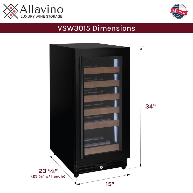 15" Wide Reserva Series 30 Bottle Single Zone Black Right Hinge Wine Refrigerator Allavino
