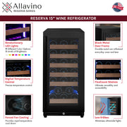 15" Wide Reserva Series 30 Bottle Single Zone Black Right Hinge Wine Refrigerator Allavino