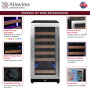15" Wide Reserva Series 30 Bottle Single Zone Stainless Steel Left Hinge Wine Refrigerator Allavino