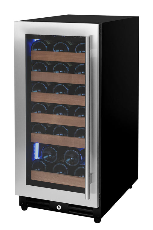 15" Wide Reserva Series 30 Bottle Single Zone Stainless Steel Left Hinge Wine Refrigerator Allavino
