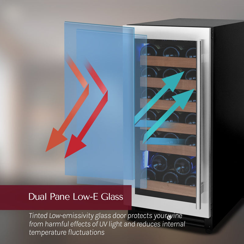 15" Wide Reserva Series 30 Bottle Single Zone Stainless Steel Right Hinge Wine Refrigerator Allavino