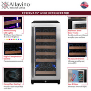 15" Wide Reserva Series 30 Bottle Single Zone Stainless Steel Right Hinge Wine Refrigerator Allavino