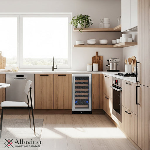15" Wide Reserva Series 30 Bottle Single Zone Stainless Steel Right Hinge Wine Refrigerator Allavino