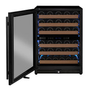 Reserva Series - 51 Bottle Dual Zone Built-in Luxury Wine Refrigerator with Black Door - Left Hinge Allavino