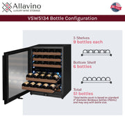 Reserva Series - 51 Bottle Dual Zone Built-in Luxury Wine Refrigerator with Black Door - Left Hinge Allavino