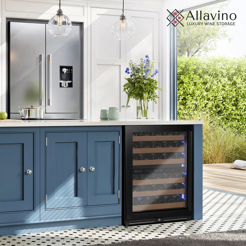 Reserva Series - 51 Bottle Dual Zone Built-in Luxury Wine Refrigerator with Black Door - Left Hinge Allavino