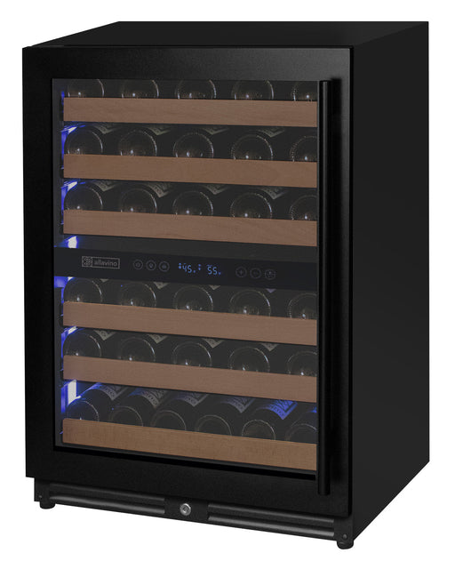 Reserva Series - 51 Bottle Dual Zone Built-in Luxury Wine Refrigerator with Black Door - Left Hinge Allavino