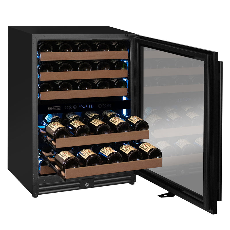 Reserva Series - 51 Bottle Dual Zone Built-in Luxury Wine Refrigerator with Black Door - Right Hinge Allavino
