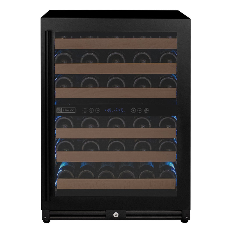 Reserva Series - 51 Bottle Dual Zone Built-in Luxury Wine Refrigerator with Black Door - Right Hinge Allavino