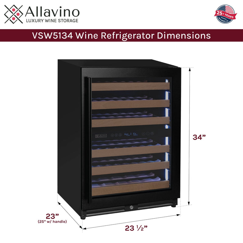 Reserva Series - 51 Bottle Dual Zone Built-in Luxury Wine Refrigerator with Black Door - Right Hinge Allavino
