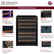 Reserva Series - 51 Bottle Dual Zone Built-in Luxury Wine Refrigerator with Black Door - Right Hinge Allavino