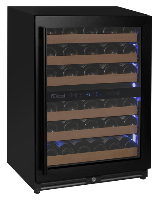 Reserva Series - 51 Bottle Dual Zone Built-in Luxury Wine Refrigerator with Black Door - Right Hinge Allavino