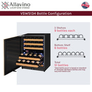 Reserva Series 51 Bottle Dual Zone Built-in Luxury Wine Refrigerator with Panel Ready Overlay Door - Left Hinge Allavino