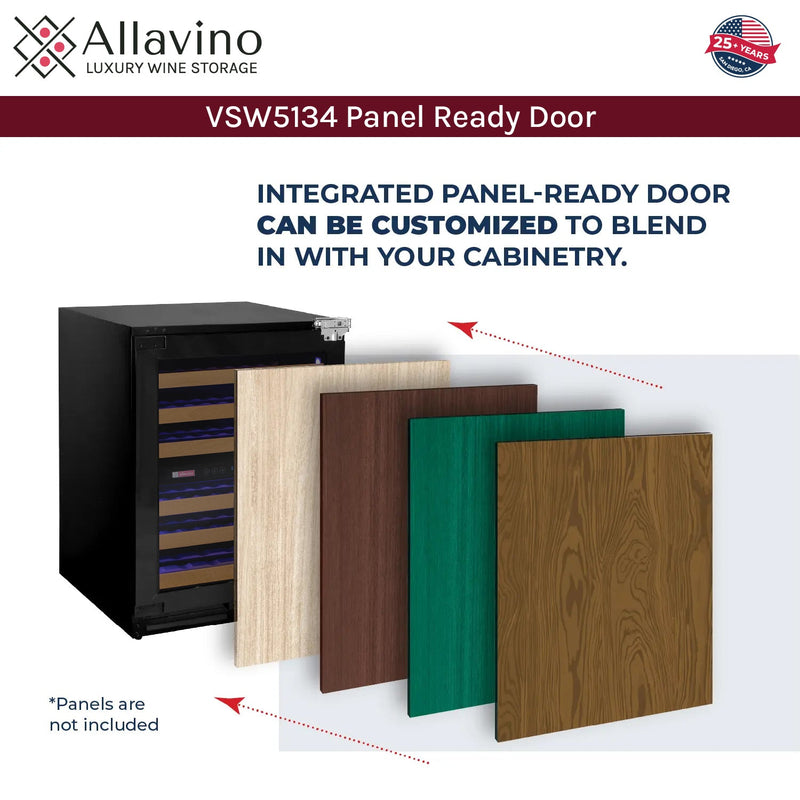 Reserva Series 51 Bottle Dual Zone Built-in Luxury Wine Refrigerator with Panel Ready Overlay Door - Left Hinge Allavino