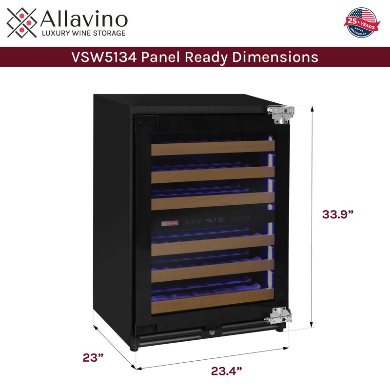 Reserva Series - 56 Bottle Dual Zone Built-in Luxury Wine Refrigerator with Panel Ready Overlay Door - Right Hinge Allavino