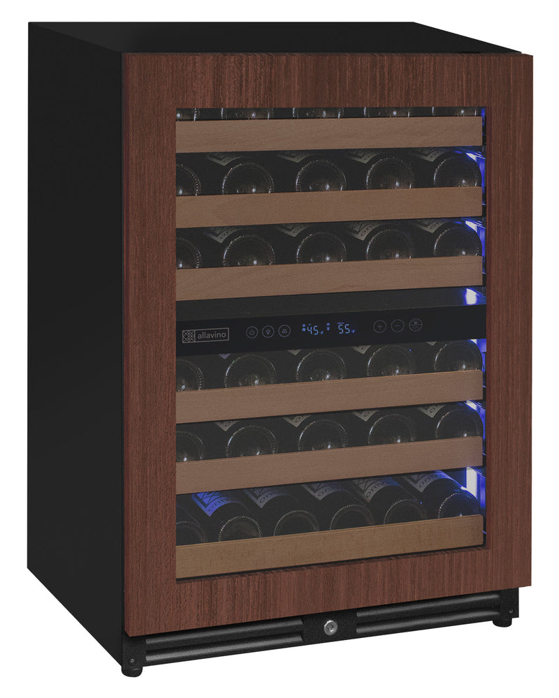 Reserva Series - 56 Bottle Dual Zone Built-in Luxury Wine Refrigerator with Panel Ready Overlay Door - Right Hinge Allavino