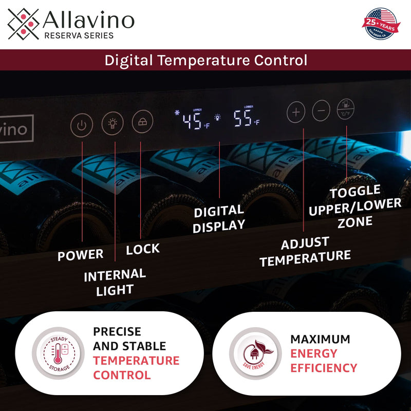 Reserva Series - 56 Bottle Dual Zone Built-in Luxury Wine Refrigerator with Panel Ready Overlay Door - Right Hinge Allavino