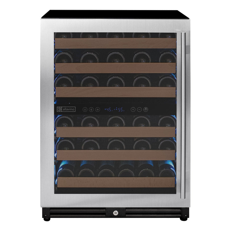 Reserva Series - 51 Bottle Dual Zone Built-in Luxury Wine Refrigerator with Stainless Steel Door - Left Hinge Allavino