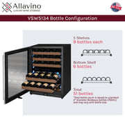 Reserva Series - 51 Bottle Dual Zone Built-in Luxury Wine Refrigerator with Stainless Steel Door - Left Hinge Allavino